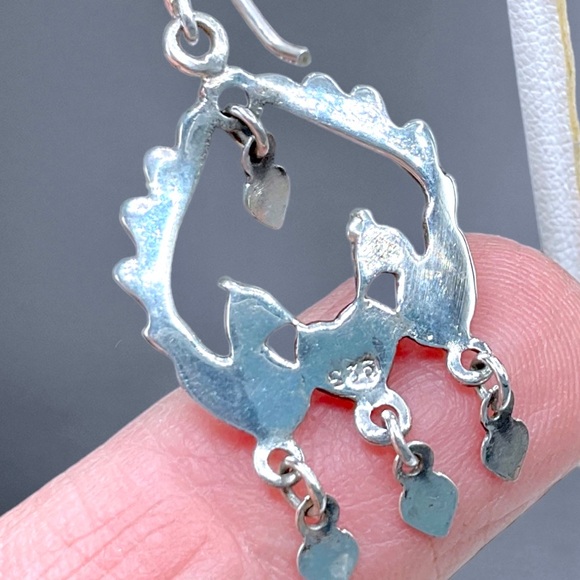 🌺 Vintage Sterling & Onyx Peacock Earrings - Picture 6 of 10